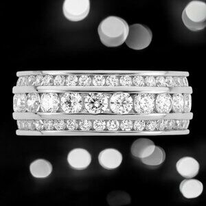 Three-Row CZ Eternity Ring in 925 Sterling Silver